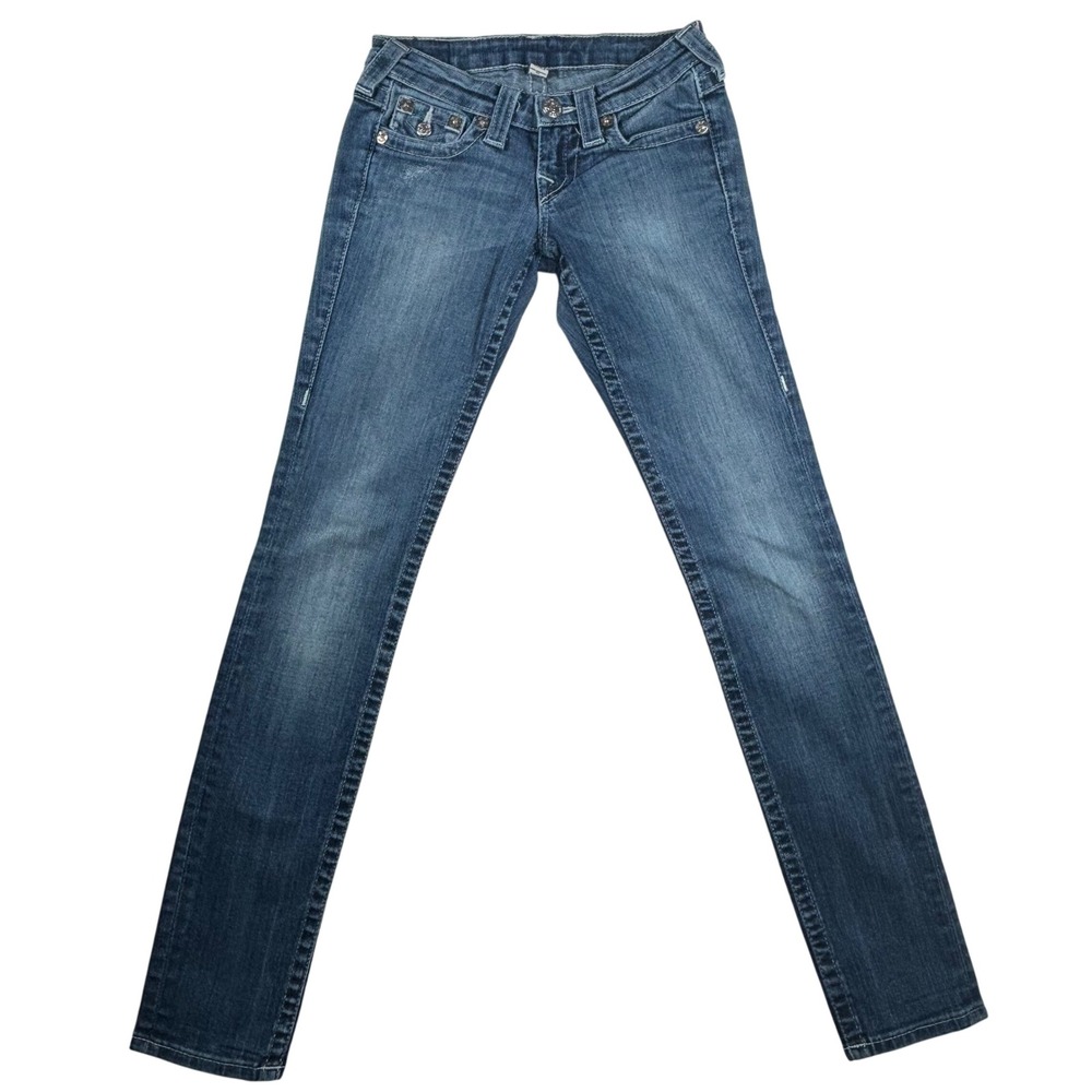 Y2K VTG True Religion Skinny Jeans Sz 23 Blue Low Rise Flap Pocket Streetwear